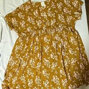 By Together+Collection NWOT Mustard Floral Babydoll Dress Med V Neck Made in USA